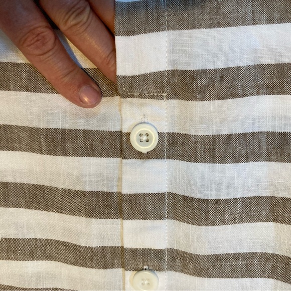 J Jill Love  100% Linen Brown and White Striped Midi Pull Up Skirt - Picture 5 of 8